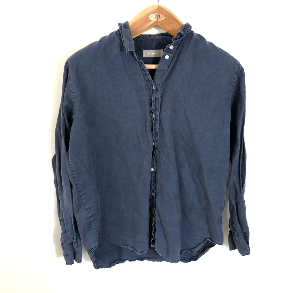 Everlane 12 Linen Casual Button Up Shirt Blue